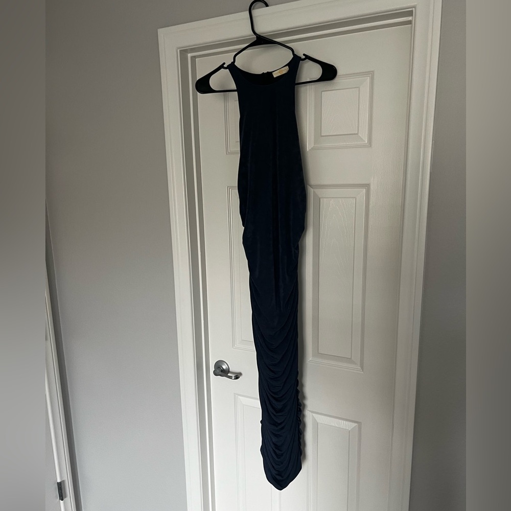 NWT Vici silver/blue rouched midi dress
